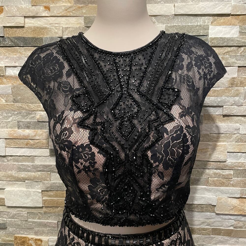 Morilee Madeline Gardner 2 Pc Beaded Black Lace Dress 6 | Mini Prom Cocktail - Picture 7 of 16